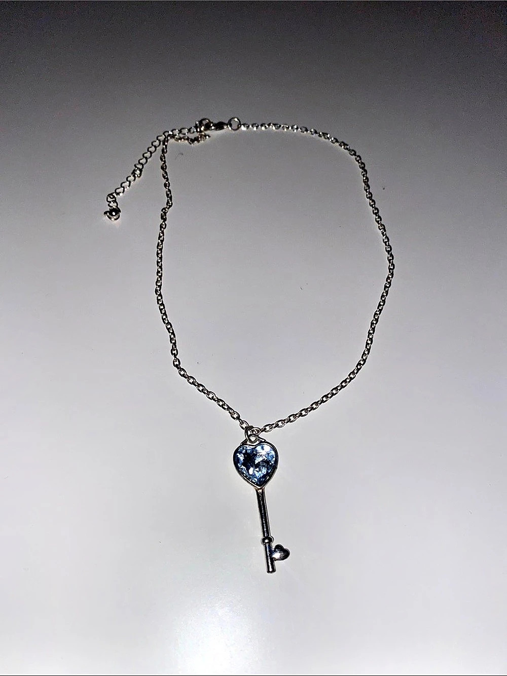 Heart Key Pendant Necklace in Silver & Blue